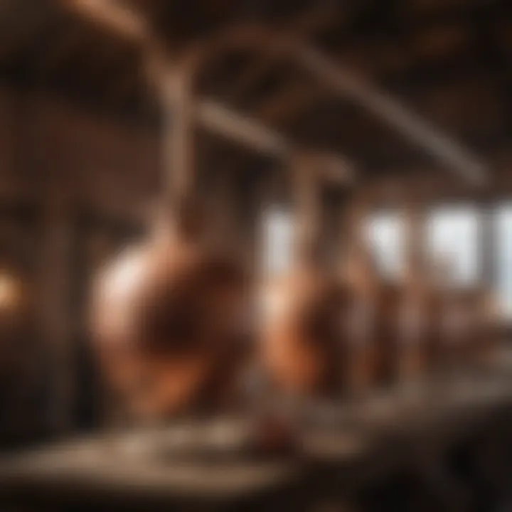 An artisanal distillery showcasing traditional copper stills.