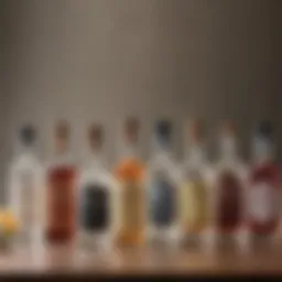 A collection of various gin bottles showcasing unique labels and designs.