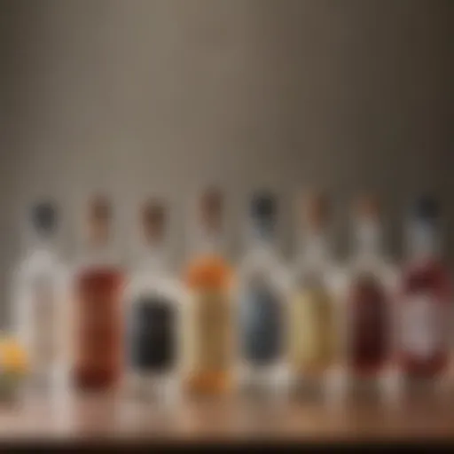 A collection of various gin bottles showcasing unique labels and designs.