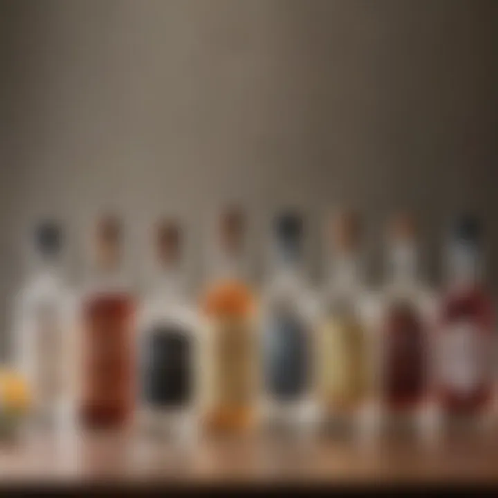 A collection of various gin bottles showcasing unique labels and designs.