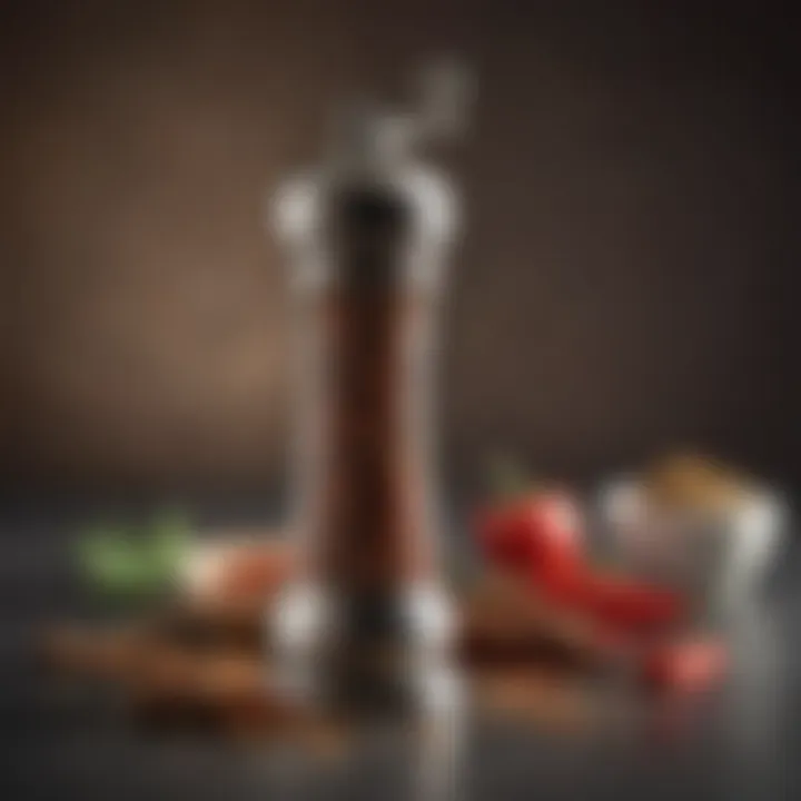 Well-maintained pepper mill with spices around