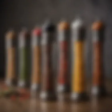 Different types of pepper mills in a display