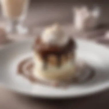 Elegant Gourmet Dessert with Marshmallow and Chocolate A beautifully plated gourmet dessert featuring a rich chocolate mousse topped with a swirl of marshmallow fluff and decorative elements