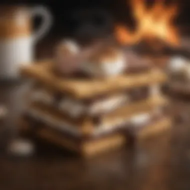 Classic S'mores with Marshmallow and Chocolate A nostalgic scene featuring a traditional s'mores setup with melted marshmallow and chocolate between graham crackers