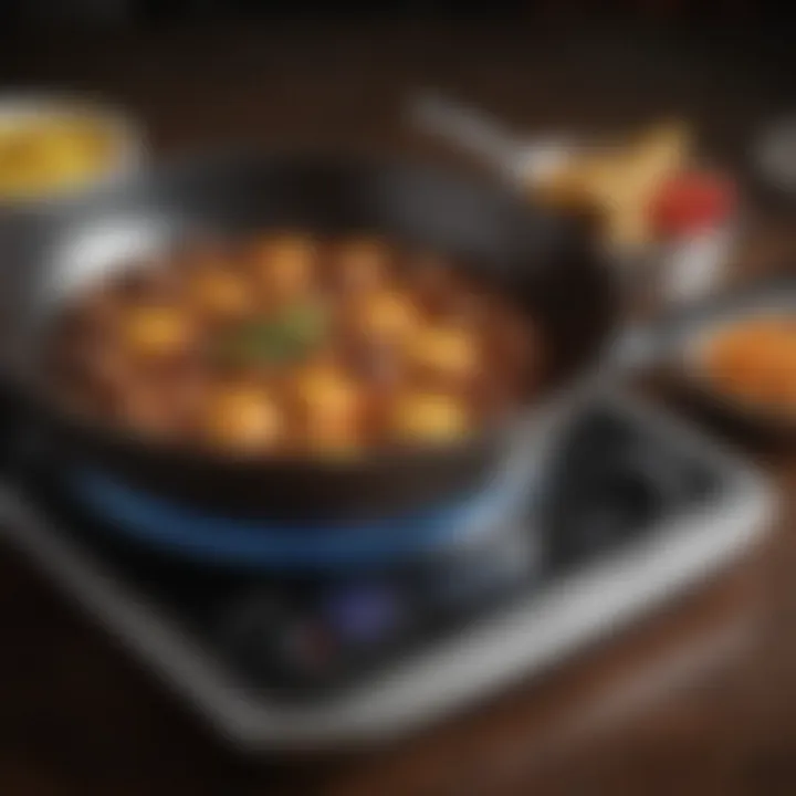 Detailed view of the electric frying skillet's temperature control