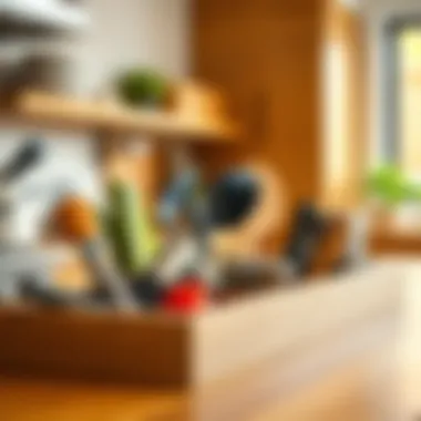 Innovative use of utensil trays in a modern kitchen.