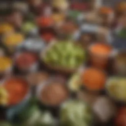 A vibrant community food drive showcasing an array of fresh produce and canned goods