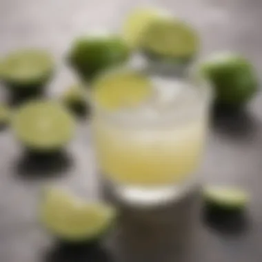 An assortment of ingredients used in making margarita mocktails, including limes and salt