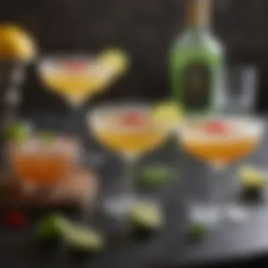 Margarita Mocktail Variations An artistic arrangement showcasing different variations of margarita mocktails
