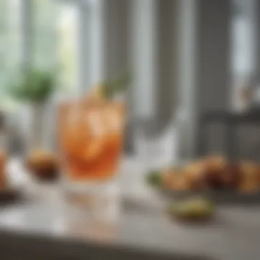 An elegant dining setup featuring drinks with ice