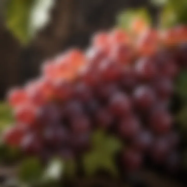 A close-up of grape clusters ready for harvest, capturing their vibrant colors