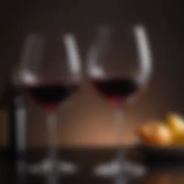 An elegant wine glass filled with a rich red wine, reflecting light