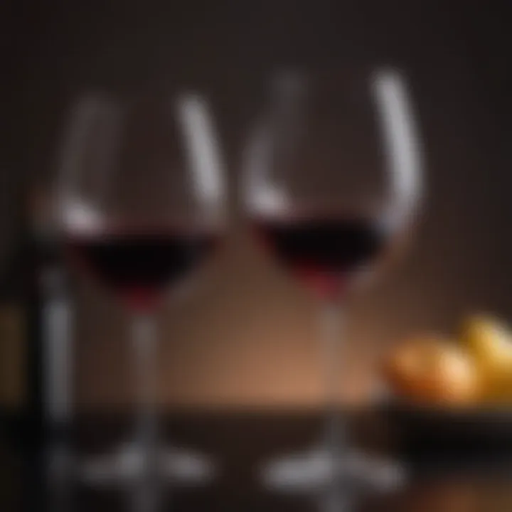 An elegant wine glass filled with a rich red wine, reflecting light