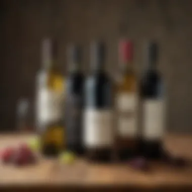 An assortment of wine bottles from various regions displayed on a wooden table