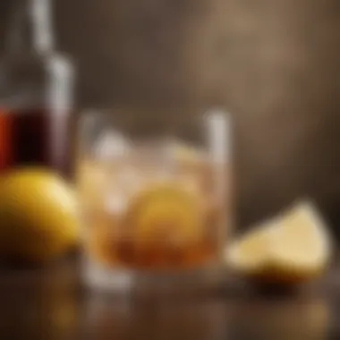 A refreshing glass of old-fashioned soda with ice and lemon