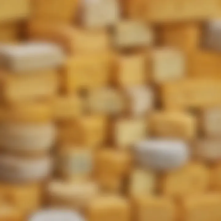 An array of different types of cheeses showcasing texture and flavor variations.