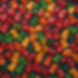 A vibrant display of assorted booze gummy bears showcasing various colors and flavors.