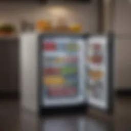 Modern top opening mini fridge in a stylish kitchen setting