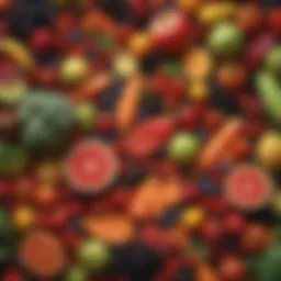 A vibrant display of assorted fruits and vegetables