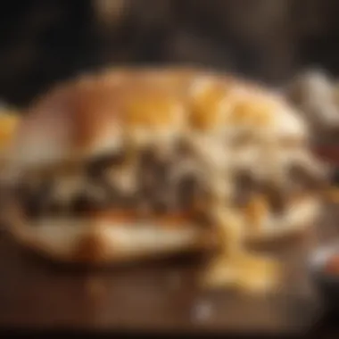 Creamy Finish: Melted Cheese Melted cheese draping over a cheesesteak, completing the dish
