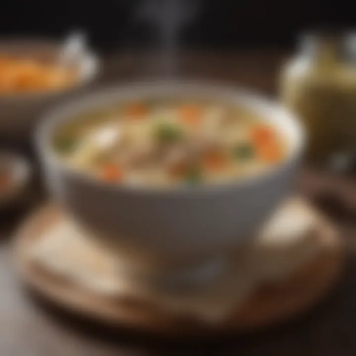 A steaming bowl of chicken noodle soup being enjoyed