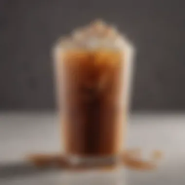 An artistic close-up of a medium iced coffee showcasing its refreshing allure