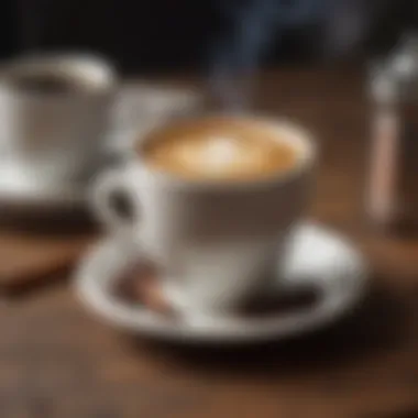A steaming cup of decaf coffee on a rustic table