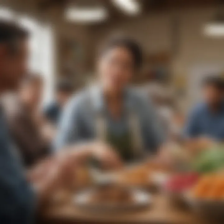 A close-up of a community member engaging in a cooperative meeting, discussing sustainability initiatives.