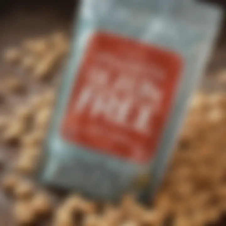 Close-up of a gluten free label on packaged freeze dried food