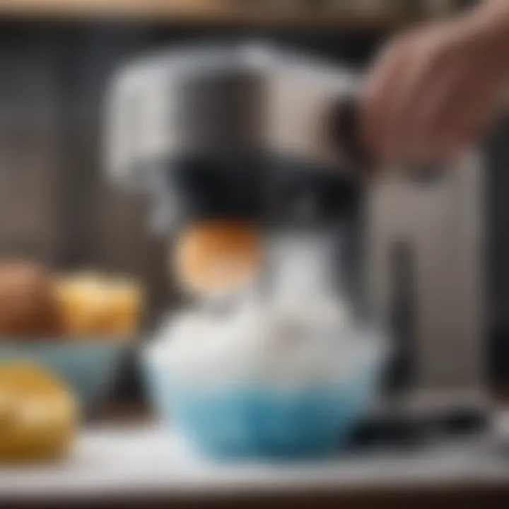 An ice shaver in action, producing finely shaved ice perfect for snow cones.