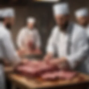 Traditional Kosher Slaughtering A historical depiction of traditional kosher slaughtering practices.