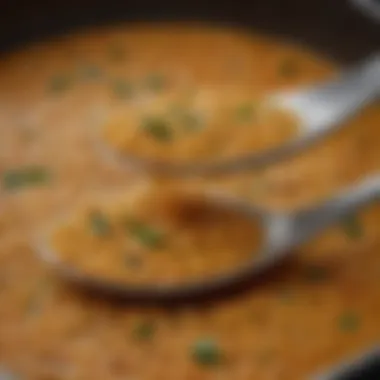 A close-up of cooked masoor dal in a traditional dish