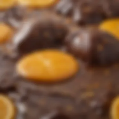 A close-up view of melted chocolate infused with orange zest