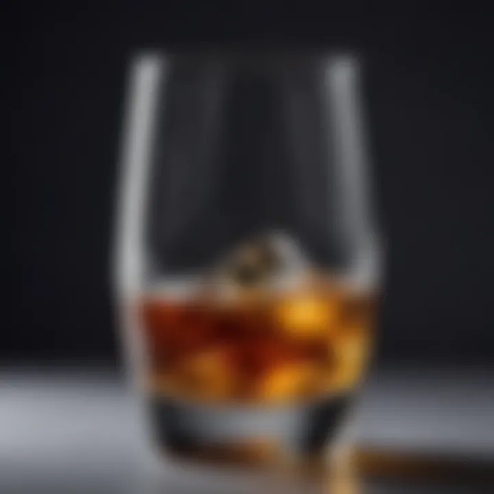 A close-up view of aged single malt whisky in a crystal glass highlighting its rich color.