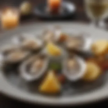 Oysters in Fine Dining An elegant dining setting featuring a dish with fresh oysters, emphasizing culinary presentation.