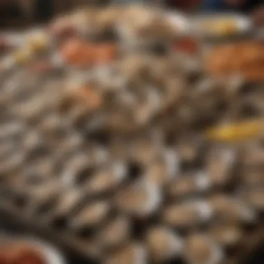 Seafood Market Overview A bustling seafood market scene showcasing the lively trade of fresh oysters.