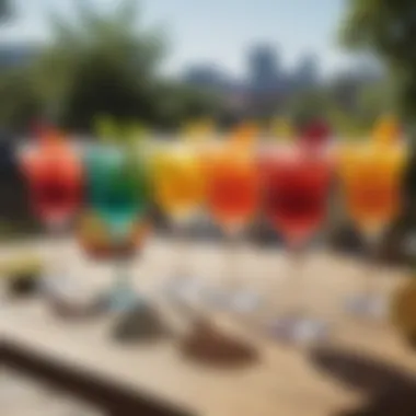Colorful Collection of Summer Cocktails A group of assorted colorful cocktails on a patio
