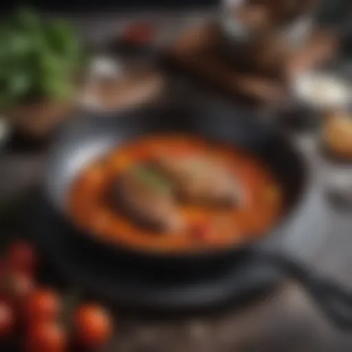 Close-up of a seasoned cast iron skillet showcasing its smooth surface