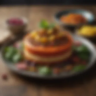 Artful Vegan Presentation An elegant display of a vegan dish with rich colors and textures, showcasing culinary creativity.