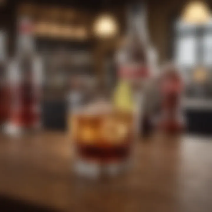 A glass of vodka Coke on a wooden bar counter