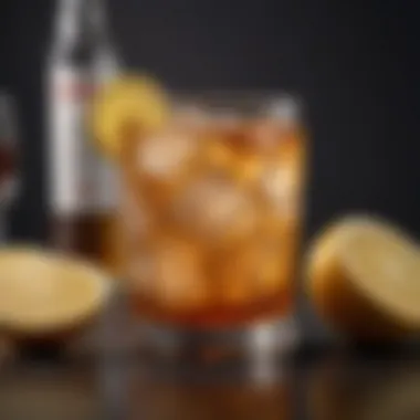 Close-Up of Vodka Iced Tea Cocktail A close-up of the vodka iced tea cocktail showcasing its rich color and garnishes.