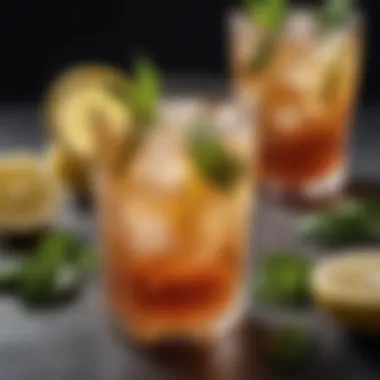Refreshing Vodka Iced Tea Cocktail A refreshing glass of vodka iced tea cocktail adorned with lemon slices and mint leaves.