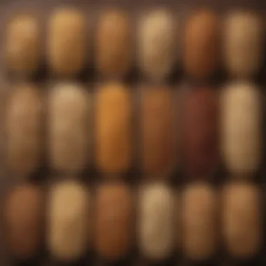 Variety of whole grains on a wooden table