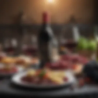 Elevating the Experience: Wine and Food Harmony A beautifully arranged table with red wine and gourmet food pairings
