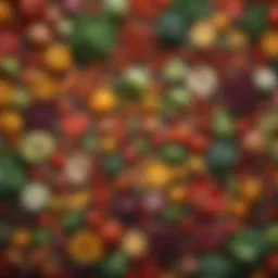 A vibrant array of fresh vegetables and fruits arranged beautifully