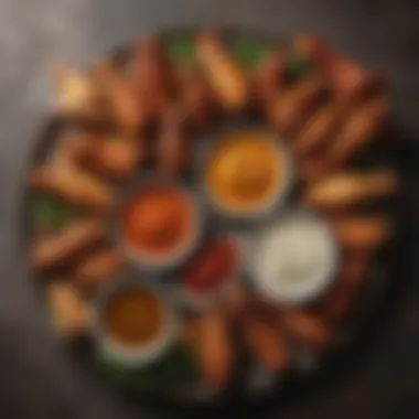 Variety of Dipping Sauces A colorful array of dipping sauces served alongside crispy chicken wings