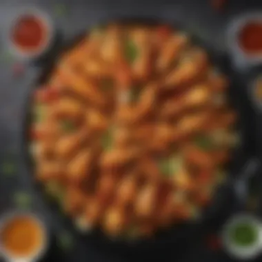 Gourmet Chicken Wing Platter A gourmet platter of assorted chicken wings showcasing vibrant sauces and garnishes