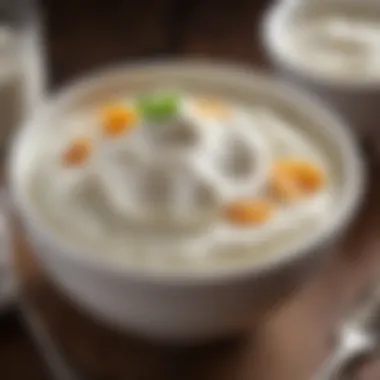 Close-up of rich, creamy yogurt in a rustic bowl