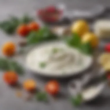 Ingredients for Yogurt Vinaigrette A close-up of yogurt vinaigrette ingredients including herbs, spices, and yogurt.